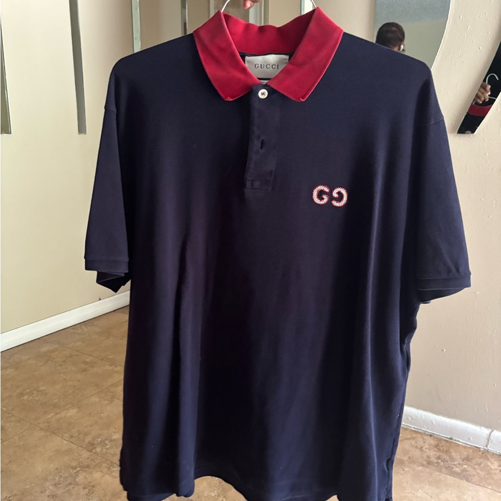 Gucci Blue and Red Polo Shirt Luxury Casual Wear